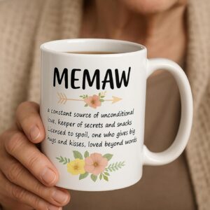 Memaw Definition Coffee Mug, 11oz Floral Ceramic Cup, Grandmother Gift for Mother's Day Birthday Christmas