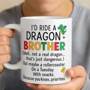 Funny Brother Coffee Mug, 11oz Dragon Theme Ceramic Cup, Rollercoaster Humor Sibling Gift