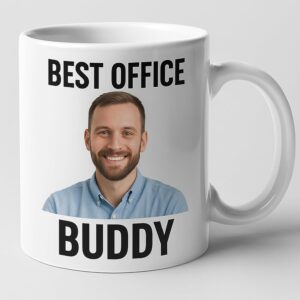 Personalized Office Buddy Coffee Mug – Custom Photo Cup, Funny Gift for Coworker, Work Friend or Colleague, White Ceramic, 11oz & 15oz Options